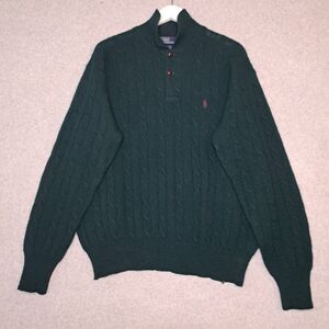 Polo Ralph Lauren Mens Large Cable Knit Wool Scottish Yarn Grandpa Old Money